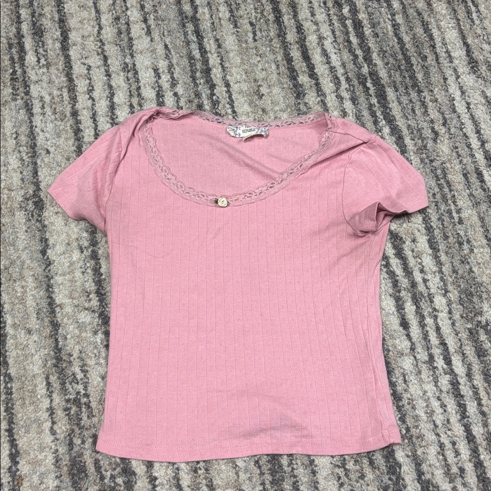 Pink Republic Lace Trimmed Pink Top
